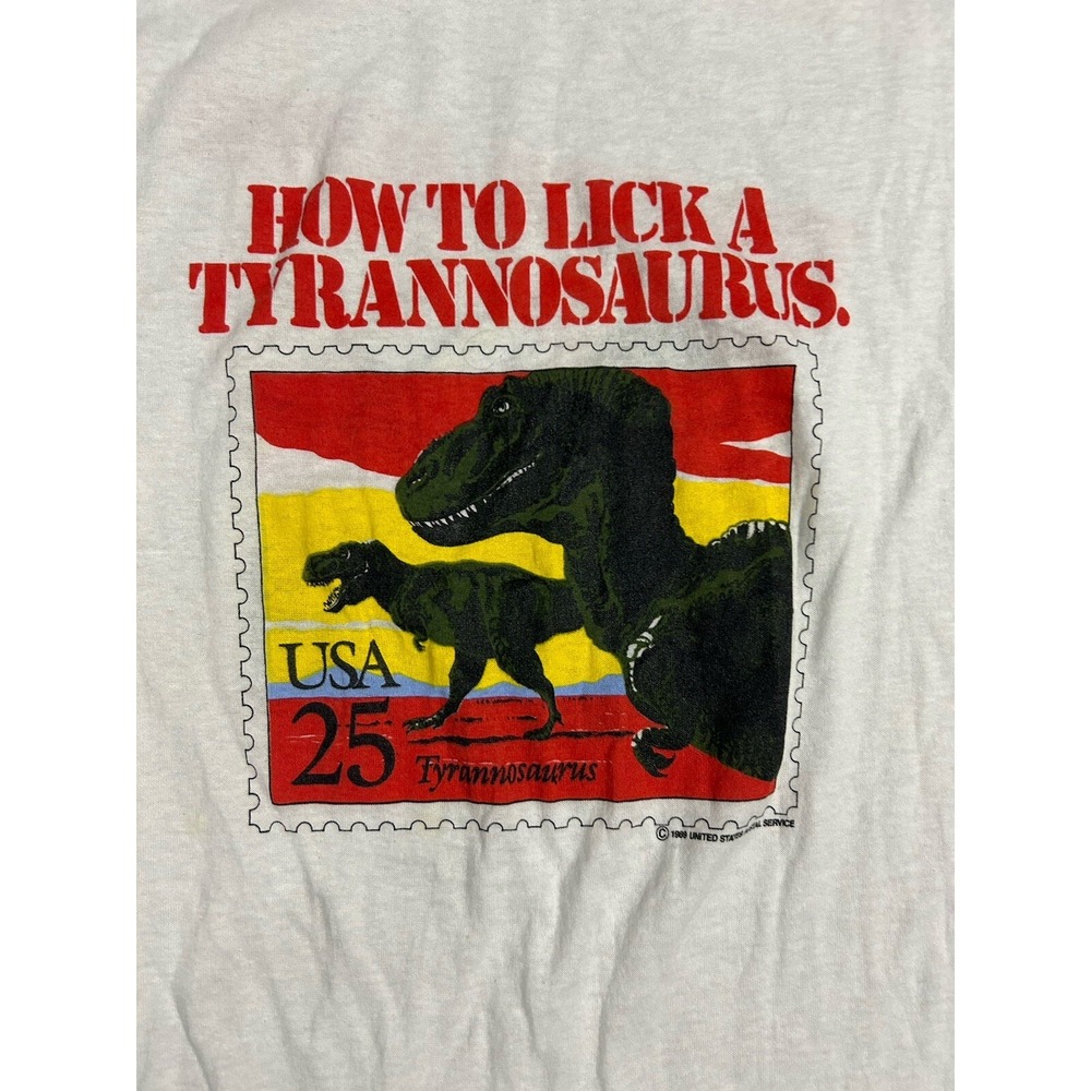 Vintage Single Stitch USPS Stamps Dinosaurs 1989 T Shirt Size XL USA Made - Picture 2 of 11